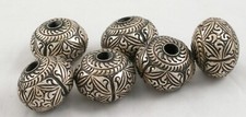 Six 97% Silver Traditional Antique Thai/Khmer 22mm X 16mm Silver Beads - Unused picture