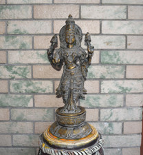 18'' Inches Lakshmi Mata Statue Brass Mid Century Art Goddess Sculpture RD341 picture