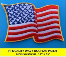 USA AMERICAN FLAG EMBROIDERED PATCH WAVING WAVY IRON-ON SEW-ON GOLD BORDER  picture