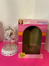 Barbie Pink Porcelain Collectible~Anniversary Glass Dome Clock~TESTED & WORKS picture