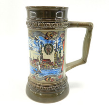 Vtg German Beer Mug Stein Hamburg City Scene Painted Oktoberfest stoneware  picture