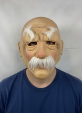 Old Man Latex Mask With White Mustache and Eyebrows picture