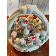 Pigs In A Basket Vintage Porcelain Miniature Mama Pig with Piglets figurine picture