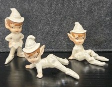 Vtg Set of LEFTON? Iridescent White Pixie Elf Whimsical Figures Japan Christmas picture