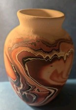 Nemadji Pottery Vase Orange, Red & Brown Swirl Unique Handmade USA  7