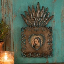 Mexican Tin Shadowbox Nicho, SACRED HEART Virgin GUADALUPE picture