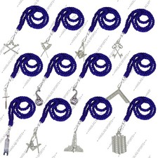 Masonic Blue Lodge - NECK CORD Blue Lot of 12 & CHROME PLATED Jewels 12 - Mason picture