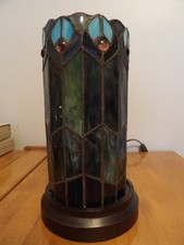 Tiffany Style  Leaded Stained Glass Pillar Table Lamp 10.5