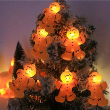 Vintage 1990s Halloween Pumpkin Scarecrow Blow Mold String Lights Set Of 10, picture