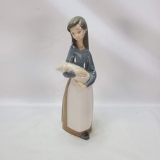 FLAW** Lladro Porcelain Girl Holding Little Pig Piglet Figurine 1011 READ DESCR picture
