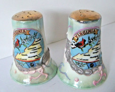 Vintage Virginia State Souvenir Salt Pepper Shakers Cardinal Dogwood Gold Tops picture