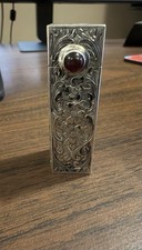 Vintage 800 Sterling Silver Lipstick Holder Compact, Etched Floral Red Stone picture