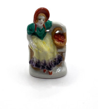 Kitsch Girl Sitting on Fence Figurine Vintage Occupied Japan Ceramic Basket picture