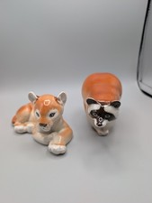 Vintage USSR Lomonosov LFZ Porcelain Animal Figurines Lot Raccoon & Lion Cub Red picture