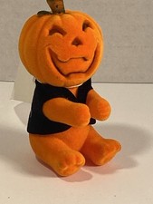 VTG 80s Flocked Pumpkin Jack-o-lantern Pencil Hugger Grabber Halloween picture
