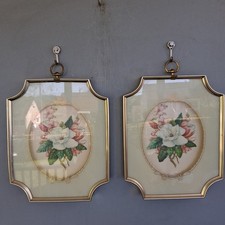 Vtg Ornate MCM Turner Wall Accessory Floral Prints E Serton Set of 2 picture