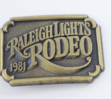 Raleigh Lights Rodeo 1981 Vintage Promo Bronze Belt Buckle New in Package picture