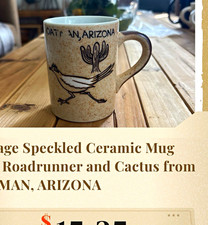 Oatman Arizona Speckled Ceramic Souvenir Mug Roadrunner Cactus Design picture
