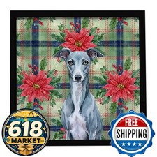 Caroline's Treasures Blue Whippet Christmas Poinsettias Framed Metal Print 8X8 picture