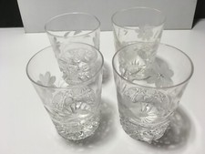 VTG Tumbler LOT OF 4 Double Old Fashioned Rocks Elegant 8 Petal Flower & Leaves picture