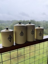 Vintage West Bend Country Inn Yellow Kitchenware Stacking Canister Set With Lids picture