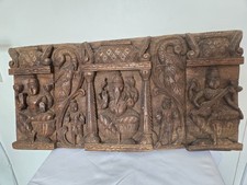 Ganesha Wooden Wall Hanging Panel Sculpture Hindu Hand carved picture