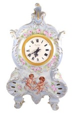 Giraud Limoges French Porcelain Clock Cherubs Pink Tea Roses picture