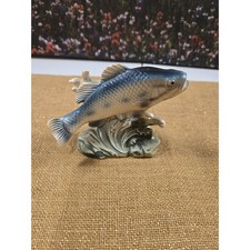 Ceramic Black Bass Fish Figurine on Wave Base picture