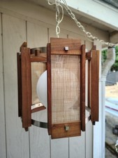 Vintage Mid Century Modern Teak Pendant Light Woven Cane Globe Lamp Modeline Sty picture