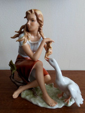 Alka Kunst Hand Painted Porcelain Goose Girl Bochmann 377 Bavaria West Germany picture