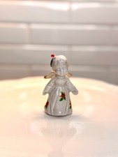 Vintage Enesco Porcelain Christmas Angel Bell Ornament Holly Decoration Japan picture