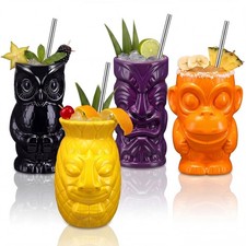 Yungyan 4 Pcs Ceramic Tiki Mugs for Cocktails Tiki Cups for Party Hawaiian Cu... picture