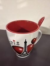 NEM Tours Paris France Coffee Mug Metro Eiffel Tower Hearts With Sipping Spoon picture