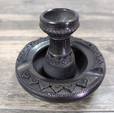 Ayutthaya Thai Handmade Carved Dark Glazed Pottery Earthenware Candle Holder picture