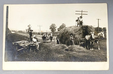 c1910 Hay Harvest Farm Crew Draft Horses Real Photo Postcard RPPC Antique Unpost picture