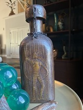 Vintage Spanish Leather Wrapped Decanter Liquor Bottle Hand Tooled Design picture