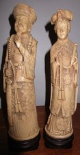 Vintage Chinese Emperor & Empress Faux Ivory Resin Statues picture