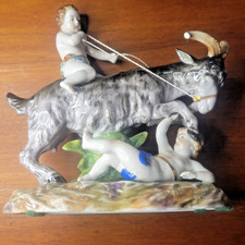 Antique MULLER VOLKSTEDT Dresden Putti Cherub Goat Porcelain Figurine Bacchanal picture