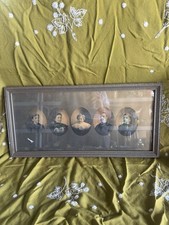 Antq Early 1900s New York Oval 5 Family Photographs In Rectangular Wooden Frame picture