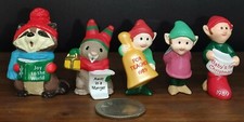 Hallmark Merry Miniatures Christmas 1989- Raccoon, Bunny And Elves B3 picture