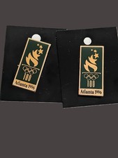 Vintage Atlanta Olympics 1996 Gold Tone Enamel Lapel Pin Lot of 2 picture