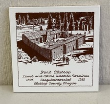 1955 Fort Clatsop County Tile Trivet Lewis & Clark Oregon Sesquicentennial 1805 picture