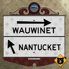Wauwinet Nantucket Massachusetts island whale highway marker road sign 1950 16