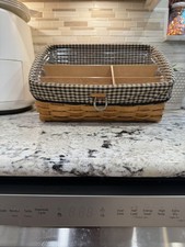 Longaberger 2008 Large Desktop Basket Combo Protector Dividers Khaki Check Liner picture