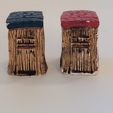 Vintage Salt Pepper Shakers Novelty Red Blue Outhouse Him Her Kitsch Farmhouse picture