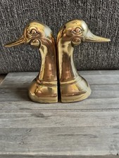 VINTAGE Solid Brass Duck Head Bookends Set of 2 Mid Century Modern 6.5 In Korea picture