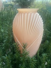 Vtg 1980's Anchor Hocking Peach Salmon Ribbed Glass Vase 12.5