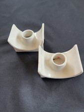 2 Vtg Ceramic Curved Mod Candle Candlestick Holders Made Japan MCM Deco Style picture