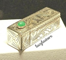 VINTAGE Italy SILVER 800 ETCHED LIPSTICK CASE HOLDER Cabochon Jade w/ Mirror picture