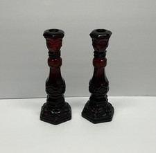 Avon Ruby Red 1876 Cape Cod Taper Candlestick Holders 8 3/4